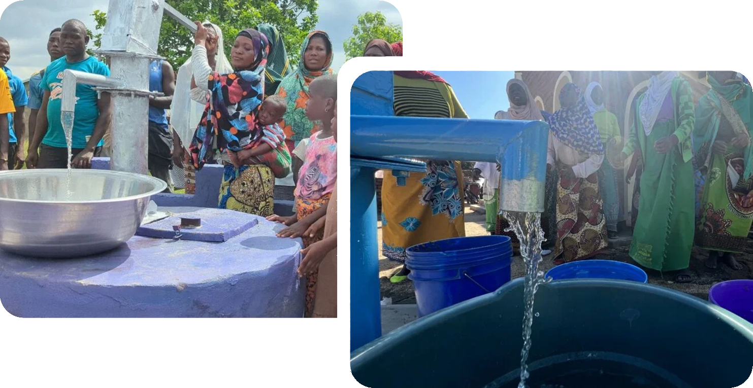 Menschen in afrikanischen Dörfern bei der Einweihung von Brunnen